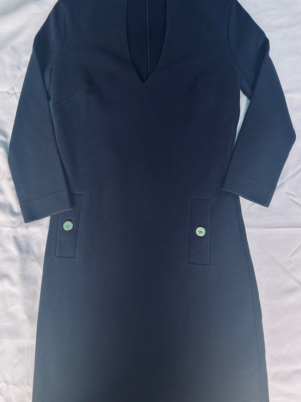 Lilly Pulitzer Navy Blue Textured Shift Dress Gold Button Pockets XXS